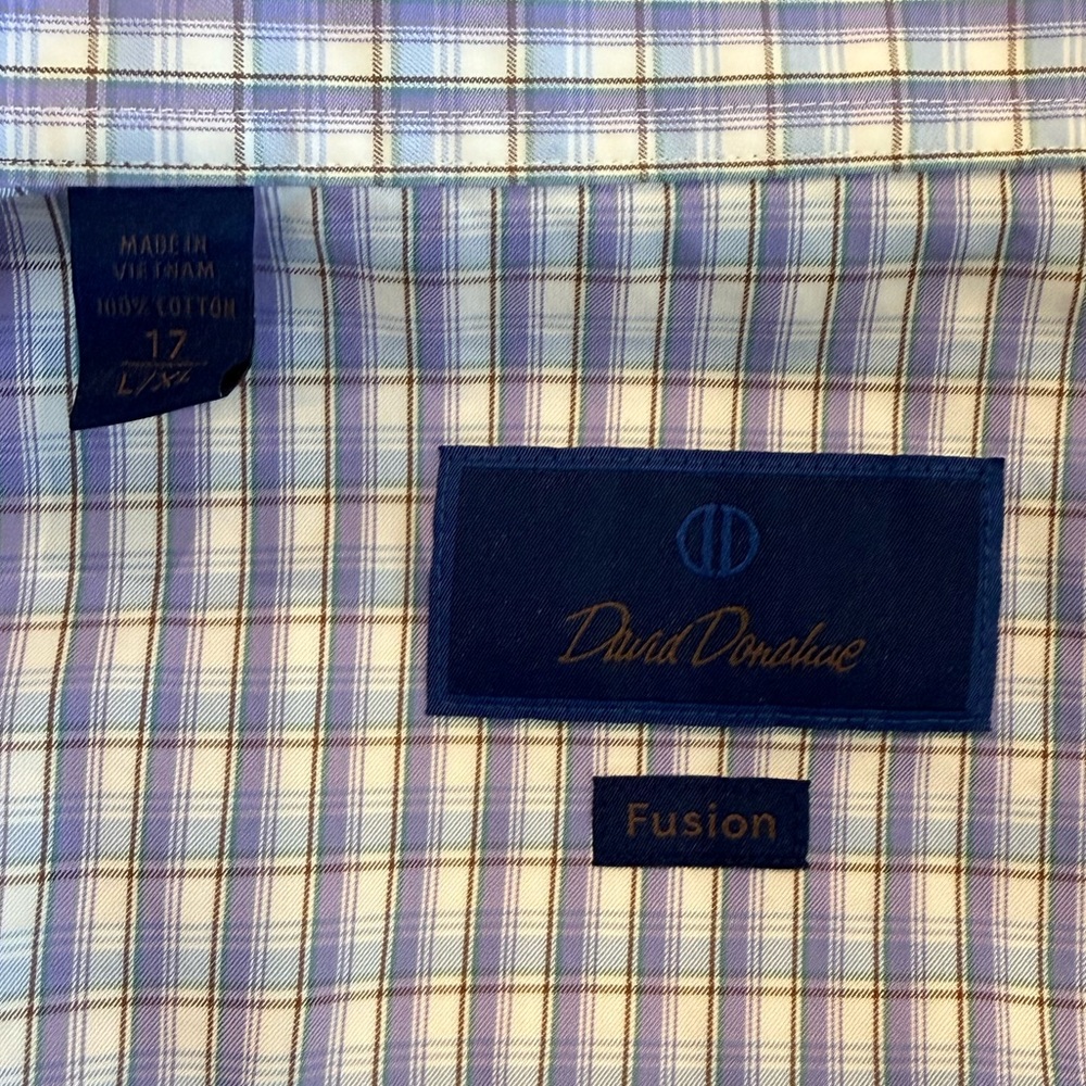 David Donahue Fusion Performance,  L/XL/17, Checkered Button Down Shirt - Picture 2 of 12